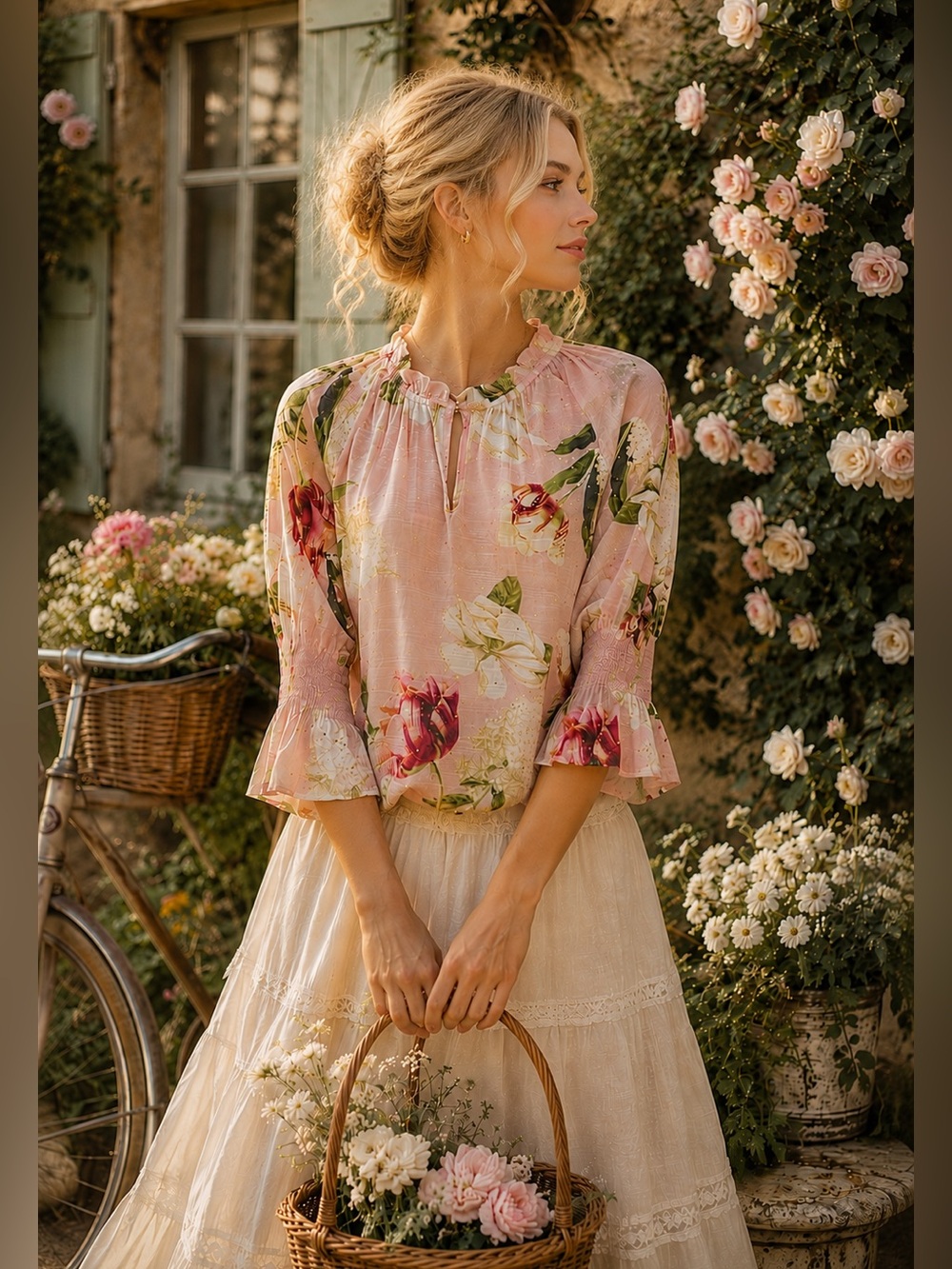 Harvé Benard Floral Edit Metallic Dot Blouse | Cottagecore Romantic Soft Garden